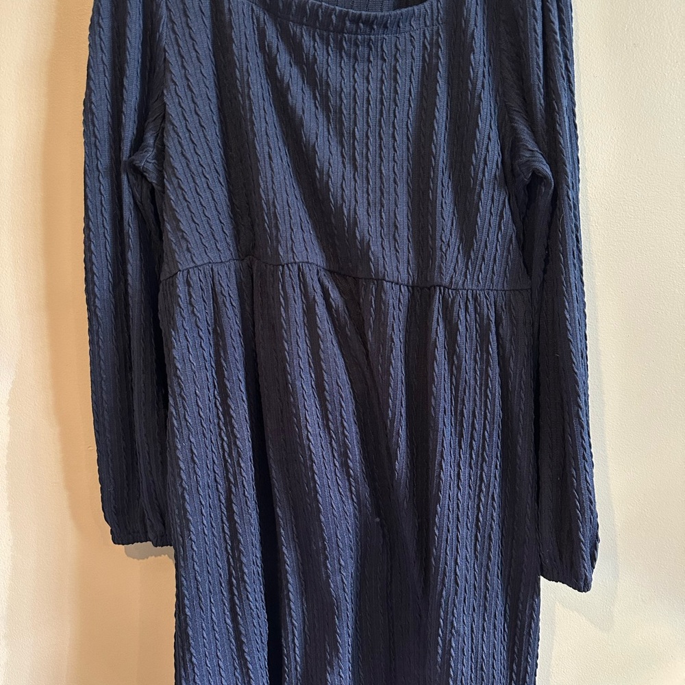 Navy Textured Long Sleeve Dress